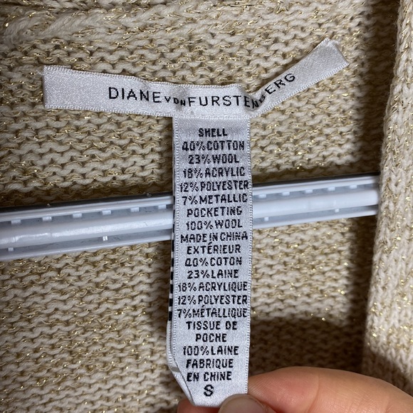 Diane von Furstenberg Fausta gold speckled sweater cardigan size S - Picture 8 of 11